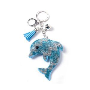 Dolphin Tassel Bling Faux Suede Stuffed Pillow Key Chain Handbag Charm